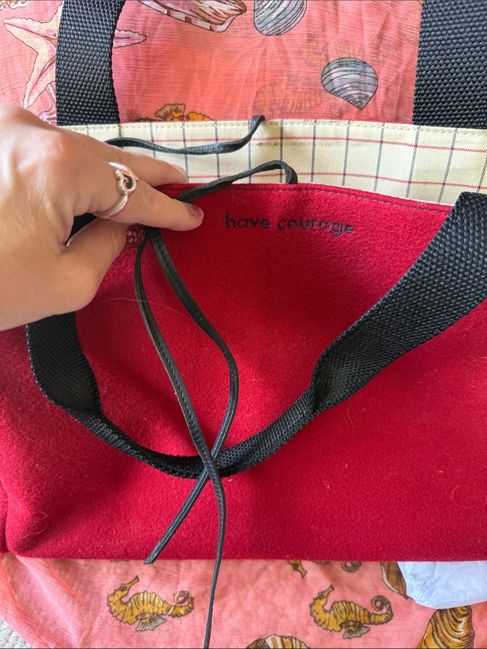 kate spade Red Tote with Black Handles and 'have courage' Detail. Vintage. - Picture 11 of 11